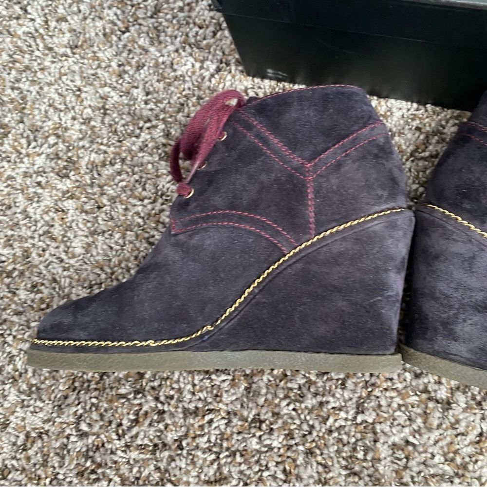 Chanel Lace Up Suede Calfskin Chain Wedge Booties - Picture 12 of 14